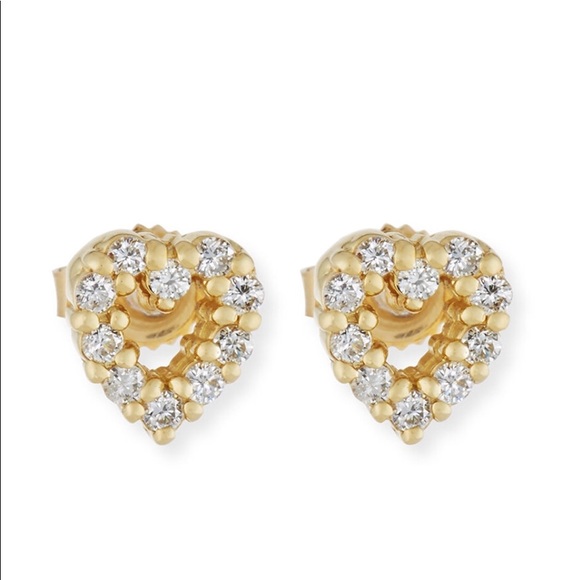 Roberto Coin Tiny Treasures diamond heart earrings. 18k yellow gold. - Picture 2 of 4